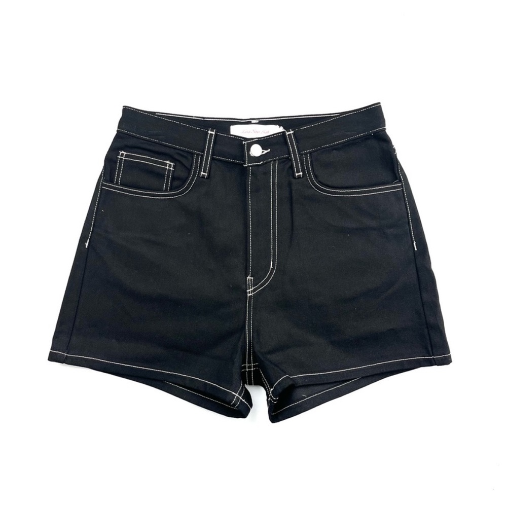 Lisa Says Gah Black Jean Shorts with Contrast Stitching